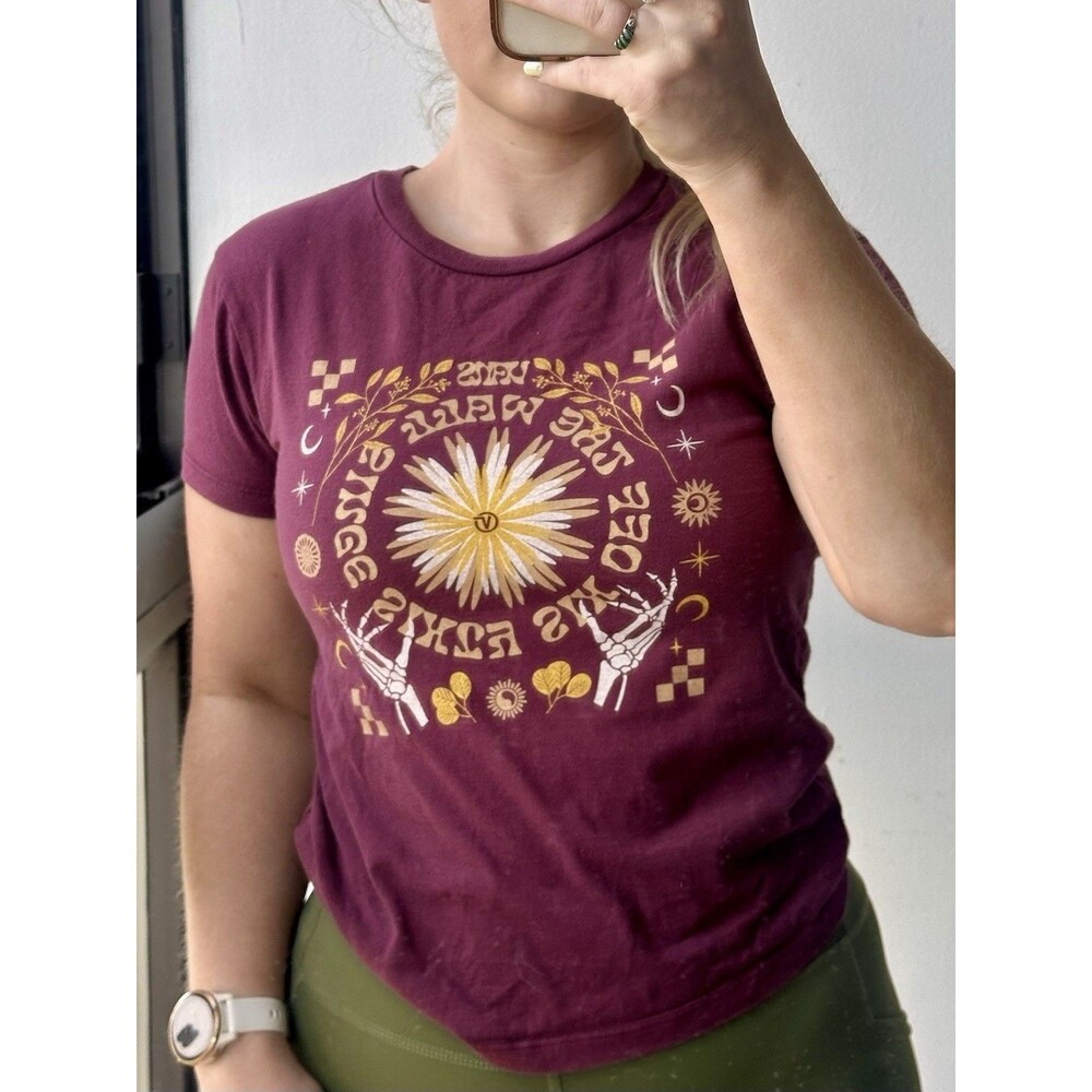 Vans Burgundy Skeleton Skull Flower Graphic Print Cotton Crew Neck T-Shirt S